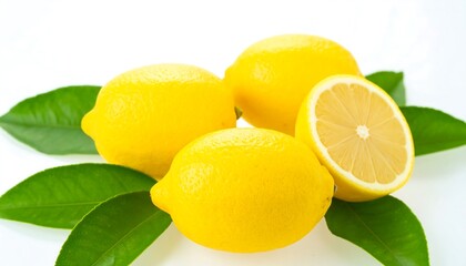 Fresh lemons with leaves
