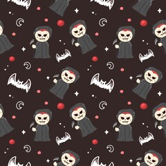 Cute Grim Reaper Halloween Seamless Pattern