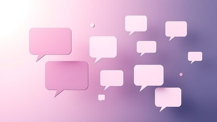 Modern feedback concept with floating speech bubble shapes on a soft gradient background.