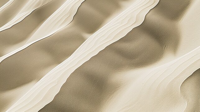 Windblown sand texture with smooth parallel ridges in light brown natural desert patterns showing erosion and geological formation details under sunlight.