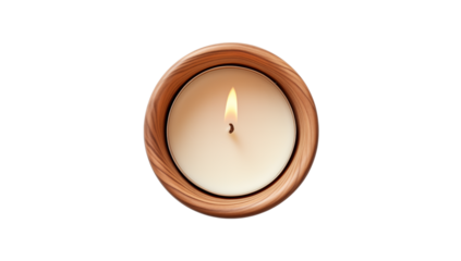 Single Lit Candle in Wooden Container: Peaceful Atmosphere on transparent background png