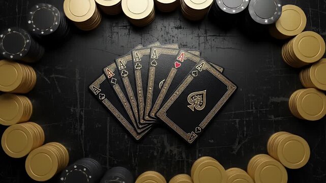 Poker cards and gold chips