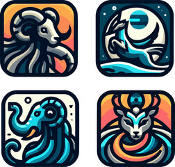 Vector sketch illustration image design collection of cute animal symbols icons, cool, modern abstract models for decoration