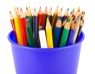 Colorful Pencils and Pens in Blue Case PNG