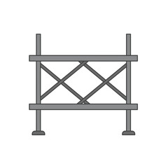 A simple, flat design illustration of a grey scaffolding section, commonly used in construction and building projects, isolated on a white background.