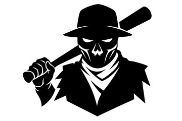 Skull Gangster with Baseball Bat: Mascot Logo Vector