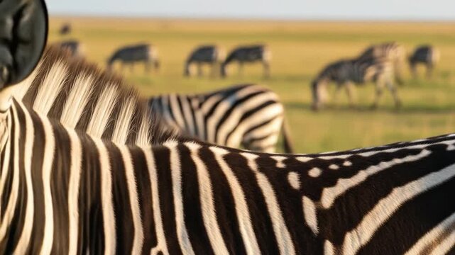 Gr?vy's Zebra Grazing in African Savanna at Sunset Perfect Wildlife Stock Footage