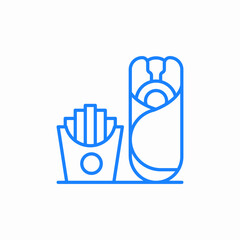 fast food combo fries doner kebab wrapped bread shawarma icon sign vector