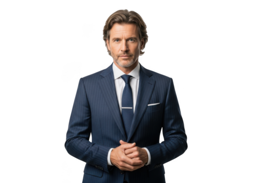 Professional businessman in suit portrait photography, executive corporate leader image, handsome man stock photo, isolated on transparent background - Powered by Adobe