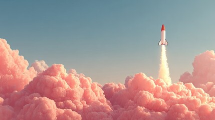 Rocket Launching Through Pink Clouds