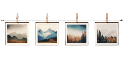 Mountain Landscape Prints: Set of Four Nature Photographs for Home Decor, Wall Art, Rustic Decor, Minimalist Decor on transparent background png