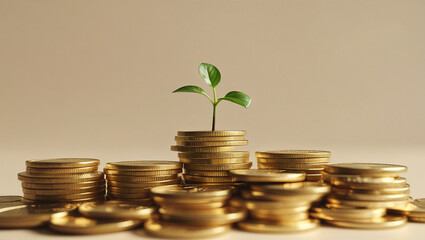 green plant growing from coins