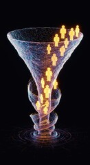 Data funnel visualization representing lead generation and conversion strategy execution