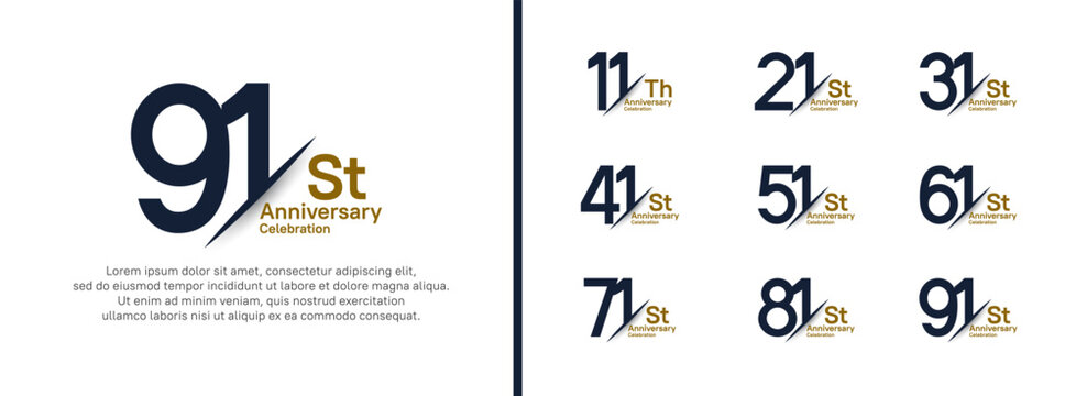 set of anniversary logo style with slash. vector design black and brown color for celebration