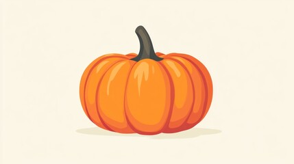 Illustration of a single orange pumpkin on a light beige background.  Suitable for food, autumn, or fall themed designs