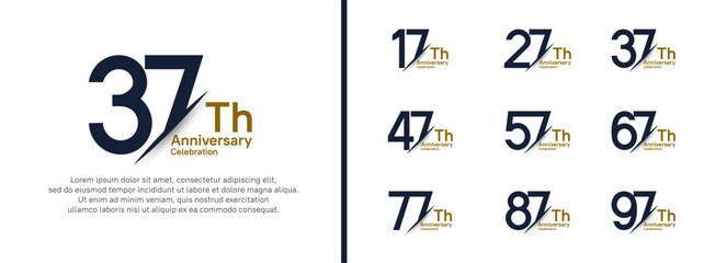 set of anniversary logo style with slash. vector design black and brown color for celebration