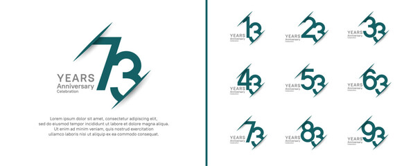set of anniversary logo style with slash. vector design black and green color for celebration
