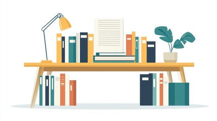 Fototapeta premium Organized workspace desk with books and files