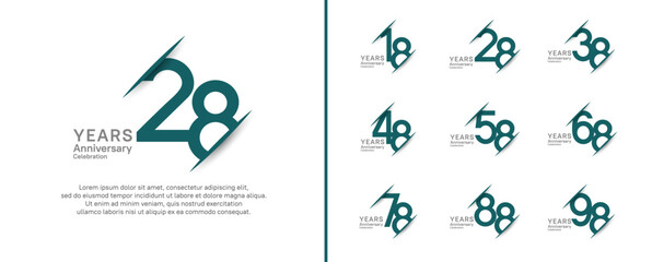 set of anniversary logo style with slash. vector design black and green color for celebration