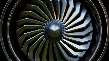 Jet engine turbine close-up in metallic finish-3D rendering © Vanitjan