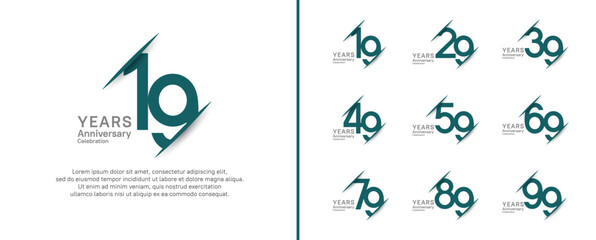 set of anniversary logo style with slash. vector design black and green color for celebration