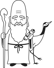 シンプルな福禄寿のイラスト（白黒）
