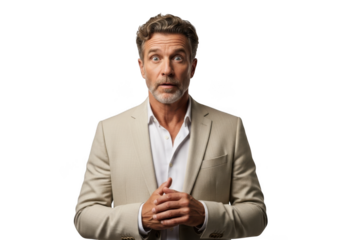 Surprised man in suit looking shocked portrait photography stock image, business professional, handsome, isolated on transparent background