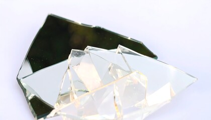 Broken mirror shards on white