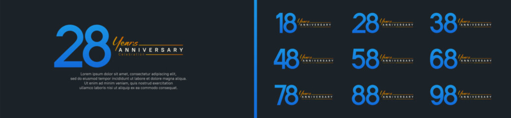 set of anniversary logo style with handwriting. vector design blue color for celebration