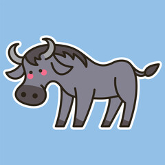 Cute Cartoon animal simple illustration art isolated design for kid education. bufallo