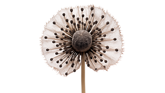 Close-Up of a Unique Dandelion Design on transparent background png