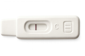 White plastic pregnancy test showing positive result with two red lines on transparent background