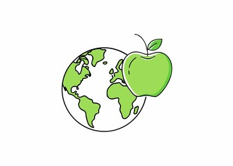 Green Apple and Globe Illustration Representing Healthy Eating and Sustainability Worldwide