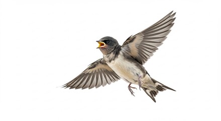 Swiftly soaring swallow sharply angled against bright white background. AI Generated