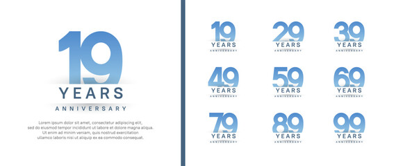 set of anniversary logo style. vector design blue color for celebration