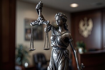 Lady Justice statue in courtroom