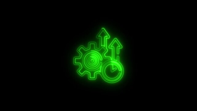 Glowing neon productivity icon 4k isolated on black background. productivity animated icon.