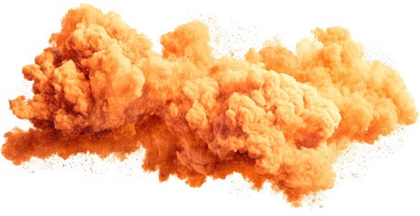 A voluminous, orange-toned cloud of smoke or powder, isolated on white