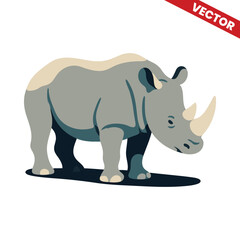 Close-up of a rhinoceros vector illustration, with a focused look and detailed horn, emphasizing the animal's strength and natural beauty