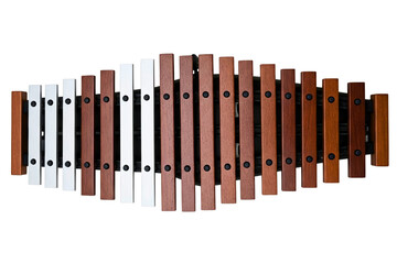 Wooden bar chimes percussion instrument with graduated bars isolated on a transparent background