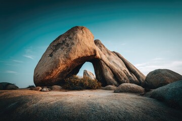 Large, weathered boulders form an archway