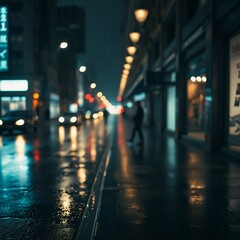 Rainy Night in the City, Moody Urban Scene Reflecting Colorful Lights and Life on Slick Streets