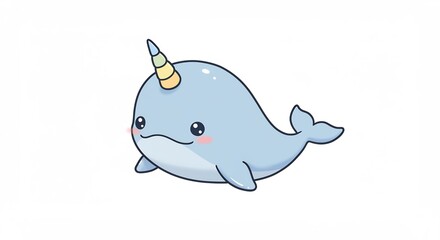 Adorable cartoon narwhal swims playfully under soft light. AI Generated
