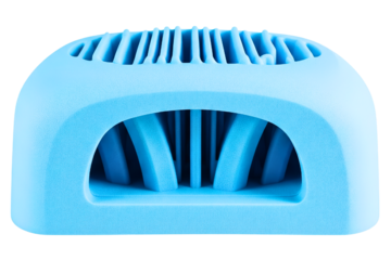 Blue ergonomic foam support cushion with ventilation channels isolated on a transparent background