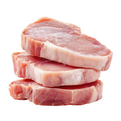 Stacked raw pork chops with fat and lean meat food, Isolated On Png Transparent Background