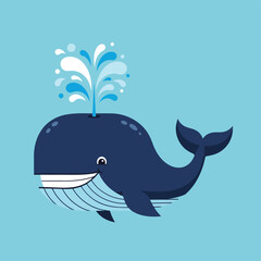 Obraz premium Cute whale spouting water, playful cartoon style, perfect for kids designs