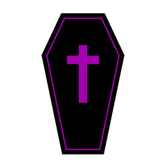 Obraz premium Black coffin with a purple cross, suitable for gothic designs, halloweenthemed projects, music album covers, and dark and mysterious visuals.