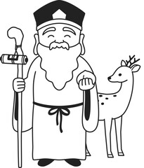 シンプルな寿老人のイラスト（白黒）