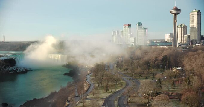 Niagara Falls Horseshoe Falls with City in the Background and Mist from the Falls