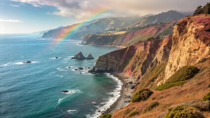 Fototapeta premium Coastal Cliffside with Rainbow